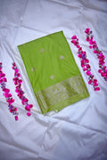 Vibrant Olive Green Silk Saree with Fine Silver Zari Weaving & Royal Border(RLSS-162)