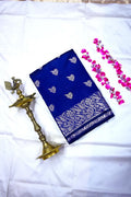 Royal Blue Silk Saree with Golden Zari Floral Motifs & Rich Border(RLSS-153)
