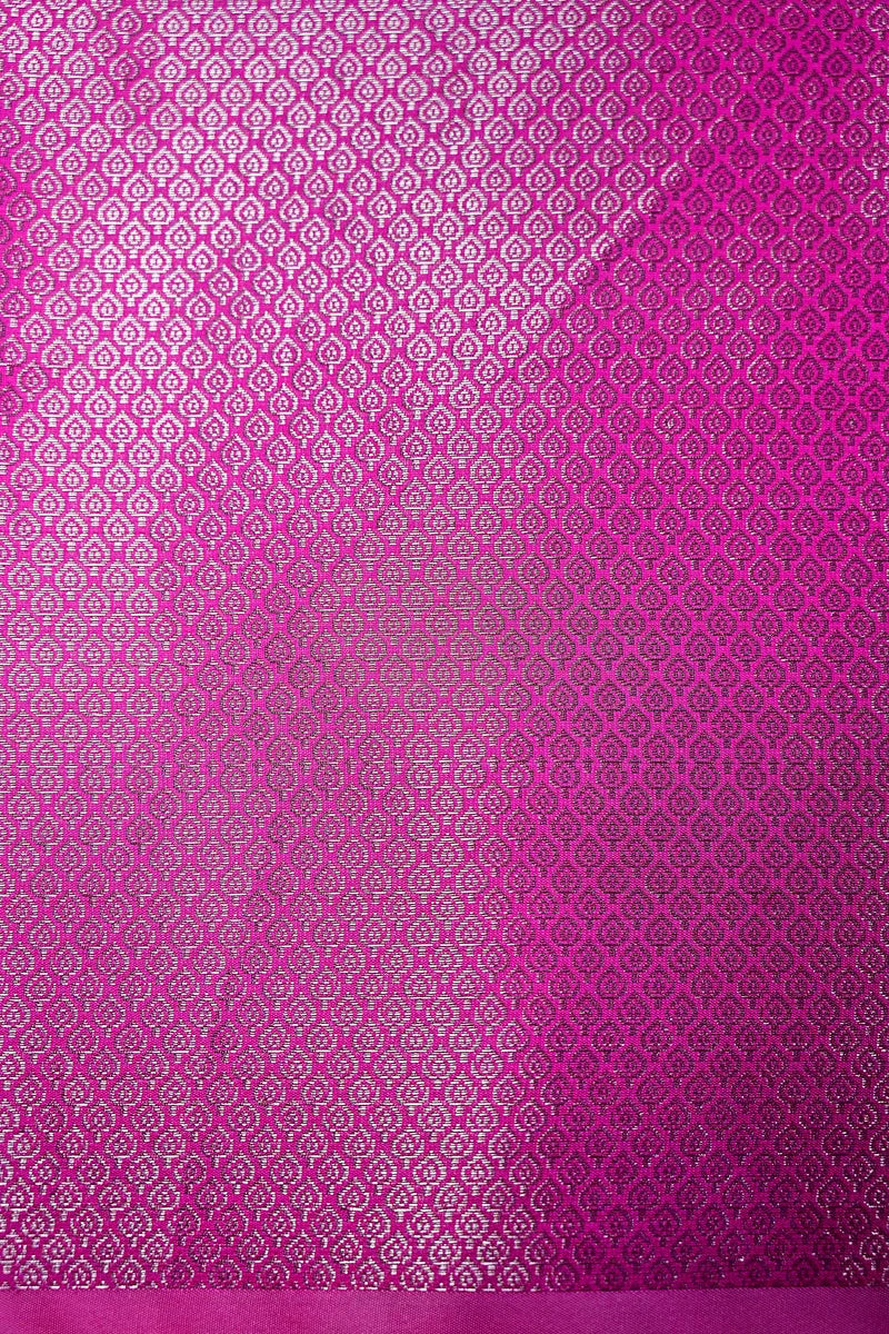 Vibrant Rani Pink Silk Saree with Silver Zari Floral Bootis and Rich Woven Border(RLSS-156)