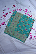Sea Green Bandhani Silk Saree with Gold Zari Jaal & Colorful Meenakari Floral Border(RLSS-167)
