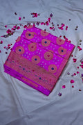 Rani Pink Bandhani Silk Saree with Circular Zari Chakras & Meenakari Floral Border(RLSS-170)
