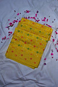 Sunshine Yellow Bandhani Silk Saree with Gold Zari Jaal & Colorful Meenakari Motifs(RLSS-180)