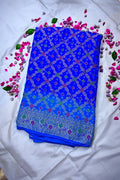 Royal Blue Bandhani Silk Saree with Gold Zari Jaal & Multi-Color Meenakari Floral Border(RLSS-179)