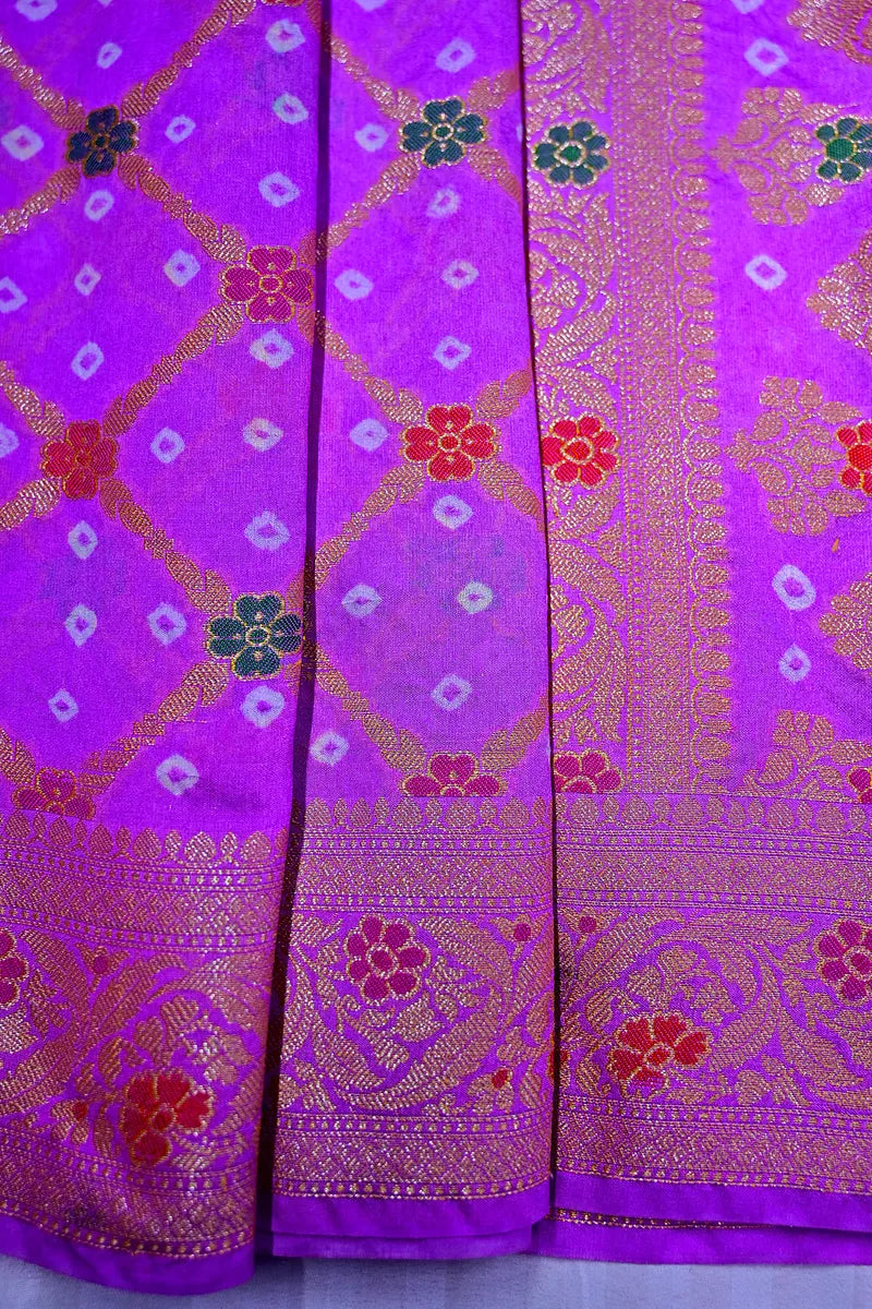Vibrant Purple Banarasi Bandhani Silk Saree Meenakari & Zari Elegance(RLSS-174)