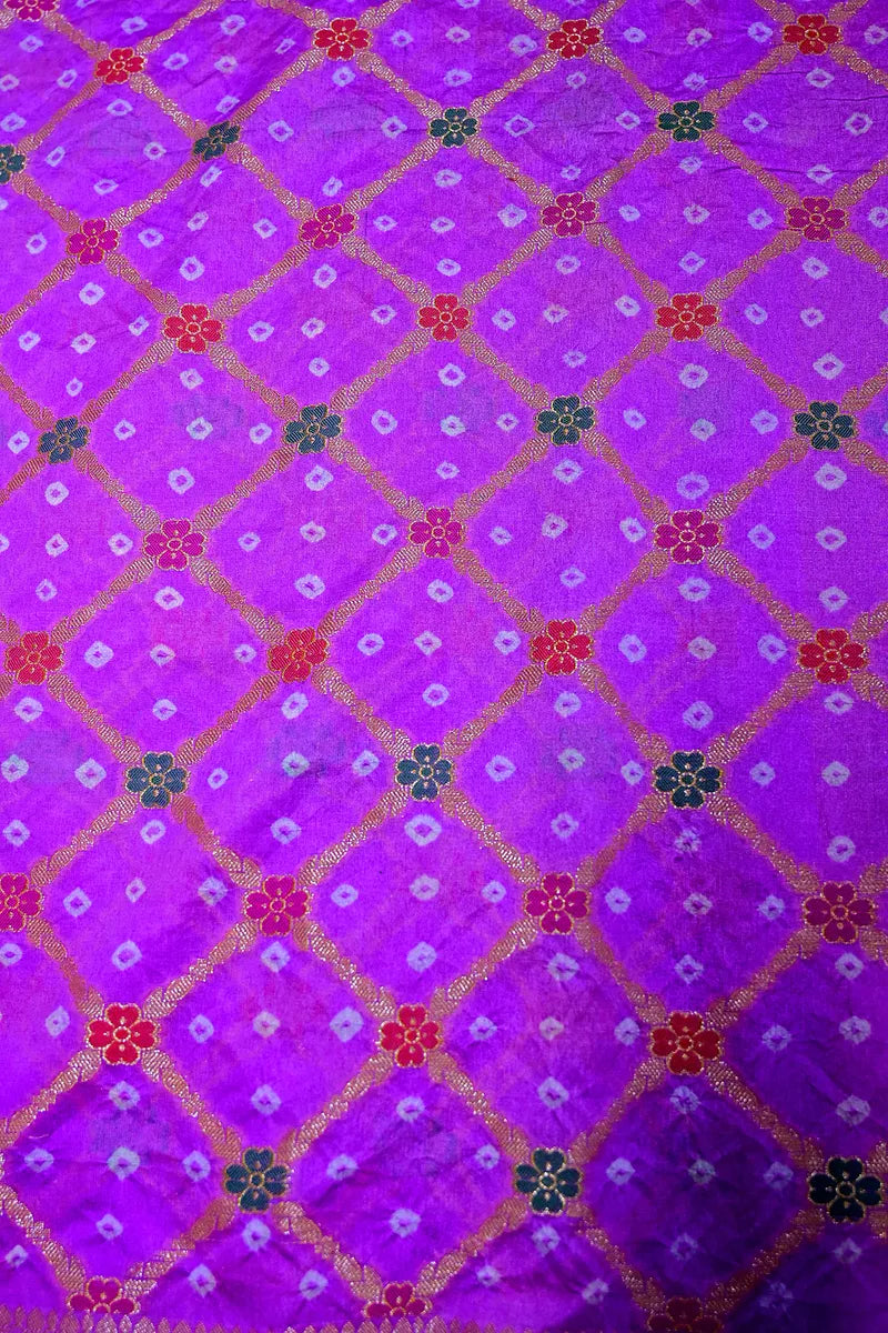 Vibrant Purple Banarasi Bandhani Silk Saree Meenakari & Zari Elegance(RLSS-174)