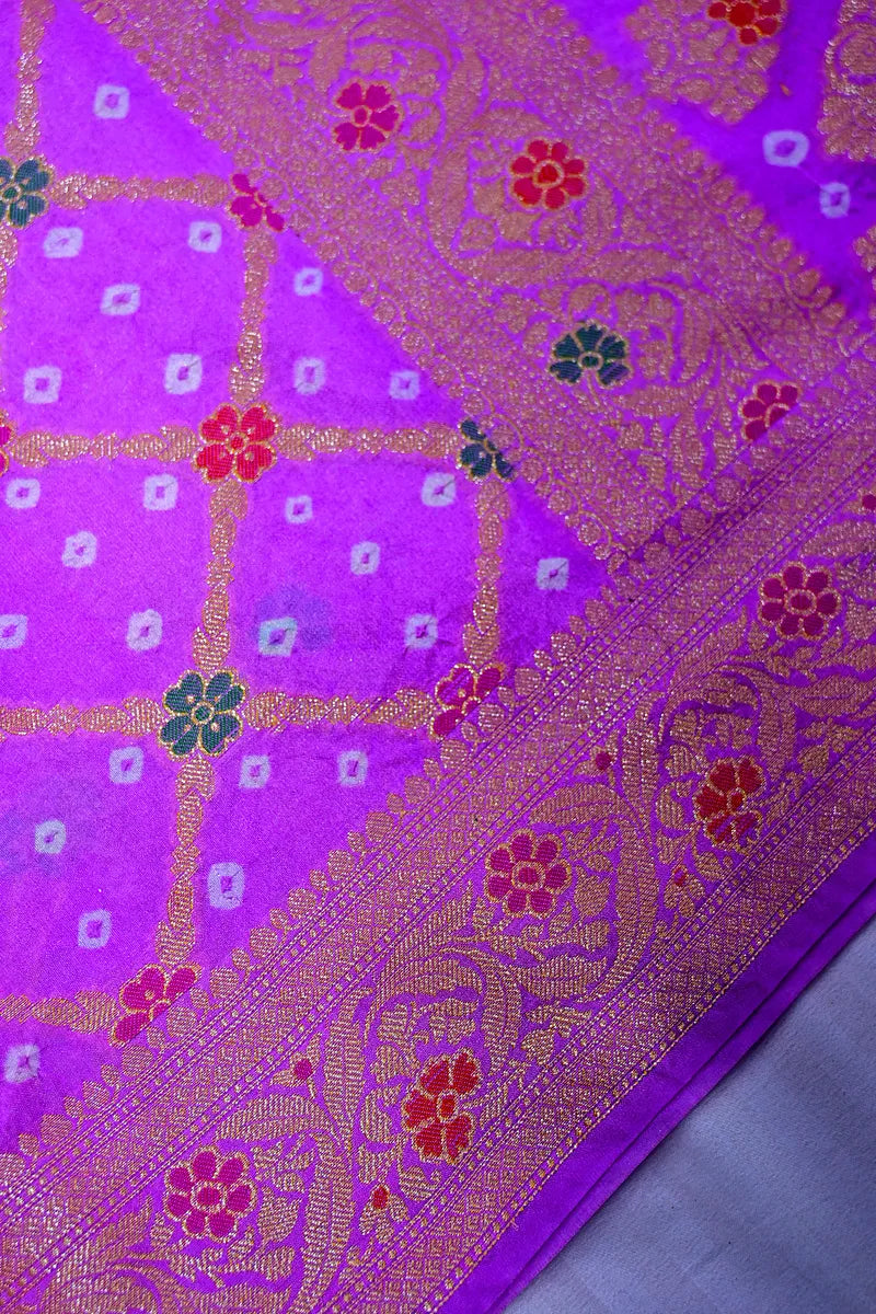 Vibrant Purple Banarasi Bandhani Silk Saree Meenakari & Zari Elegance(RLSS-174)