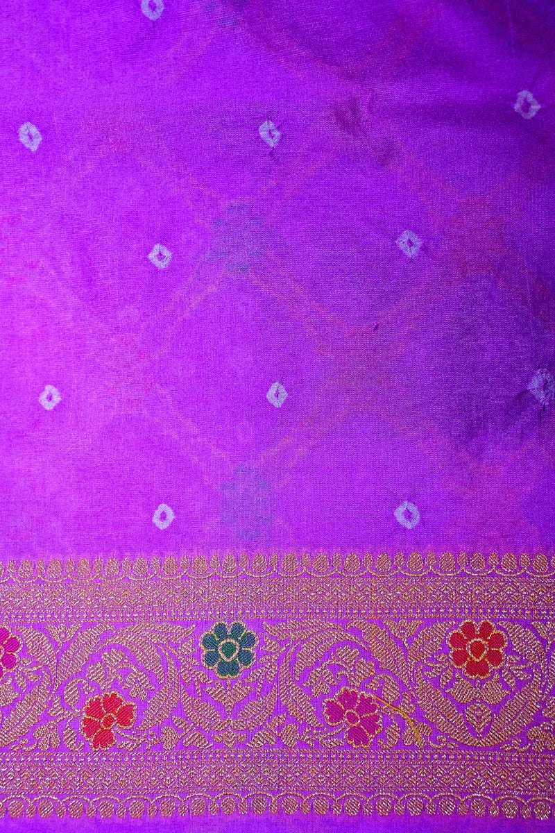 Vibrant Purple Banarasi Bandhani Silk Saree Meenakari & Zari Elegance(RLSS-174)