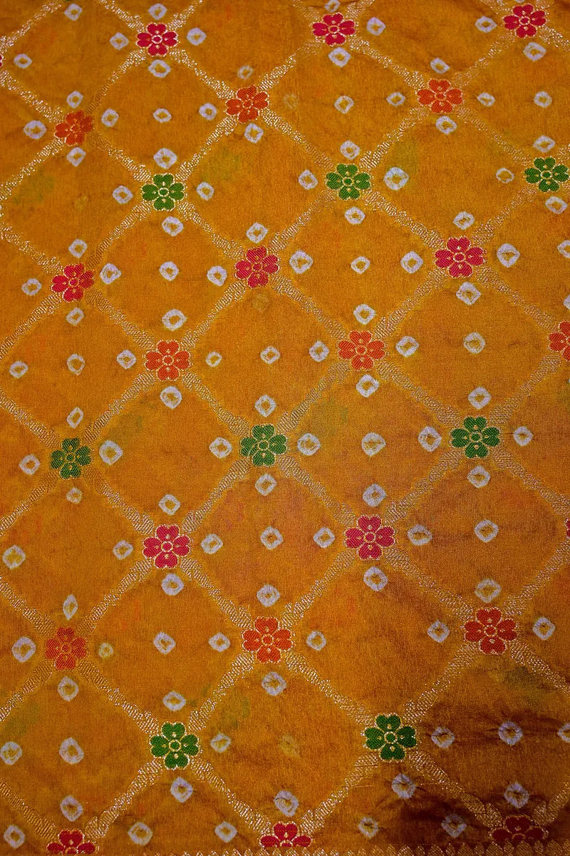 Mustard Yellow Zari Woven Banarasi Bandhani Saree(RLSS-186)