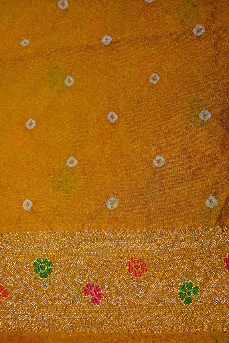 Mustard Yellow Zari Woven Banarasi Bandhani Saree(RLSS-186)