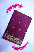 Deep Plum Banarasi Kataan Silk Saree with Antique Zari Floral Border & Butis (RLSS-142)
