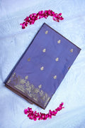 Pastel Slate Violet Banarasi Kataan Silk Saree featuring Delicate Leaf Buttis & Woven Zari Border (RLSS-149)