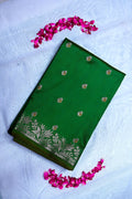 Emerald Green Banarasi Kataan  Silk Saree with Meenakari Floral Butis & Woven Border(RLSS-137)