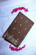 Deep Coffee Brown Soft Banarasi Kataan Silk Saree featuring Delicate Woven Floral Zari Border (RLSS-150)