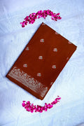 Rust Orange Banarasi Soft Kataan  Silk Saree with Antique Zari Floral Border & Meenakari Butis (RLSS-144)