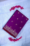 Deep Purple Banarasi Kataan Silk Saree with Golden  Zari Floral Border & Small Bootas(RLSS-139)