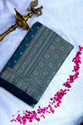 Teal Blue Silk Saree with Heavy Golden Zari Pallu & Floral Border(RLSS-136)