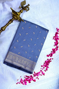 Slate Grey Banarasi Kataan Silk Saree with Golden  Zari Paisley Motifs & Woven Border(RLSS-133)