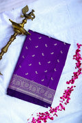 Royal Purple Banarasi Kataan Silk Saree with Golden  Zari Paisley Motifs & Woven Border(RLSS-132)