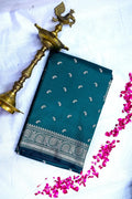 Peacock Blue Banarasi Kataan Silk Saree with Golden Zari Paisley Motifs & Woven Border(RLSS-129)