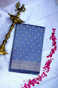 Slate Blue Banarasi Kataan Silk Saree with Antique Golden Zari Butis & Woven Border(RLSS-128)
