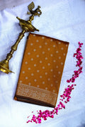 Rich Mustard Brown Handloom Banarasi Kataan Silk Saree with Golden Zari Butis & Floral Border(RLSS-126)