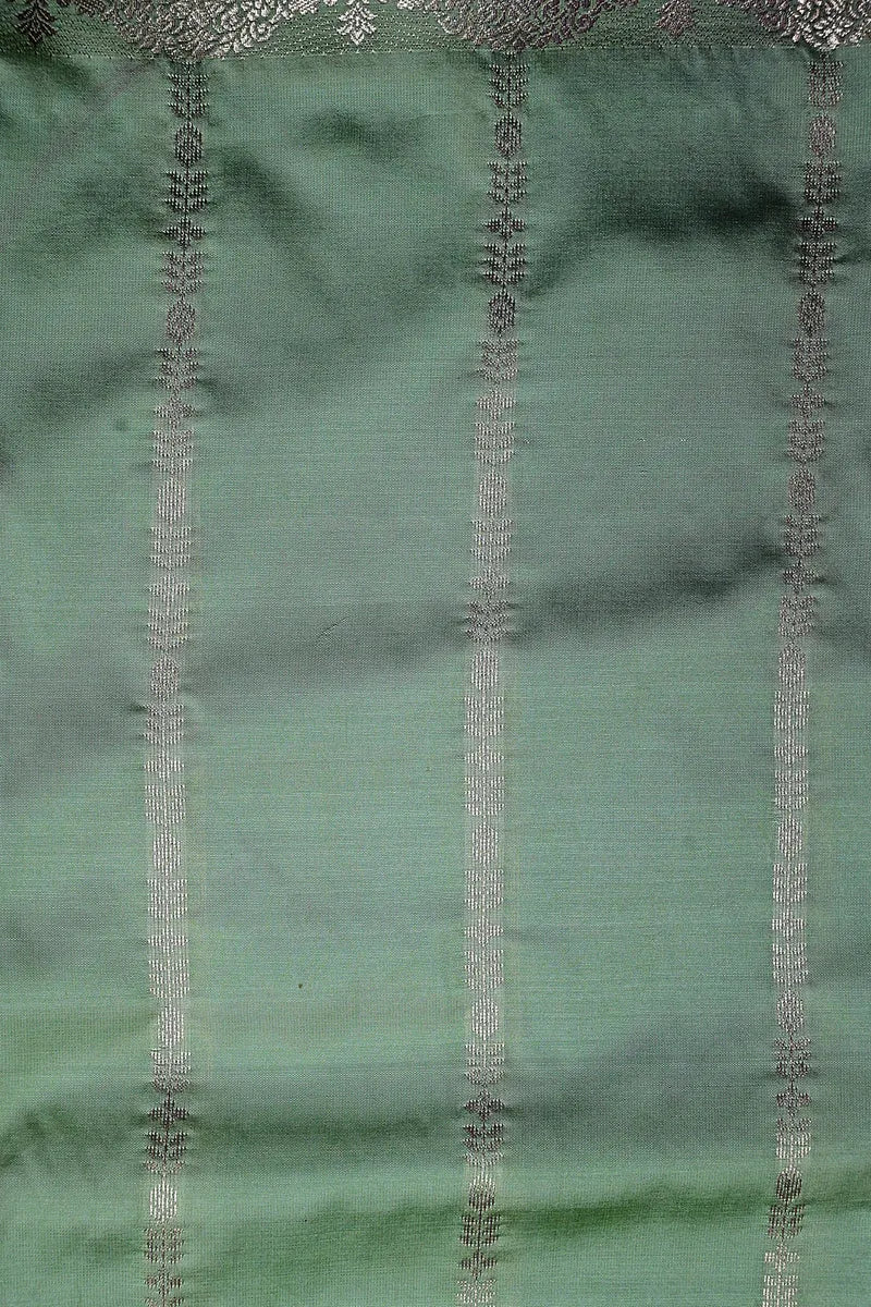 Handloom Sage Green Banarasi Katan Silk Saree with Red Temple Border (RLSS-125)