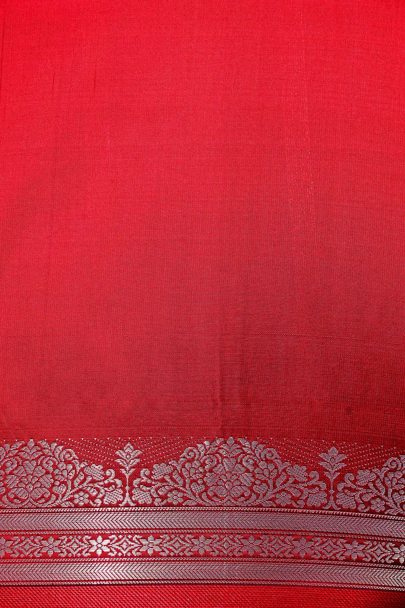 Handloom Sage Green Banarasi Katan Silk Saree with Red Temple Border (RLSS-125)