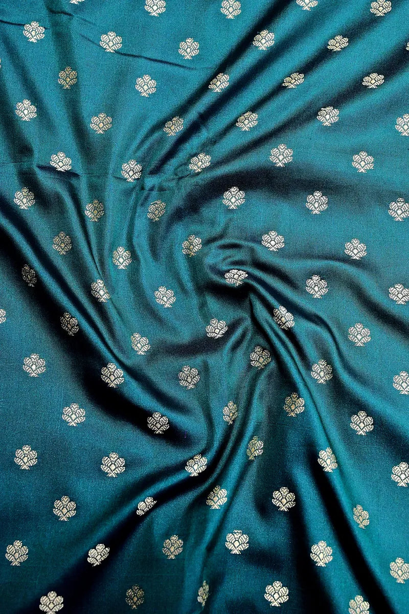 Bottle Green Banarasi Kataan  Silk Saree with Golden Zari Floral Butis & Woven Border(RLSS-127)