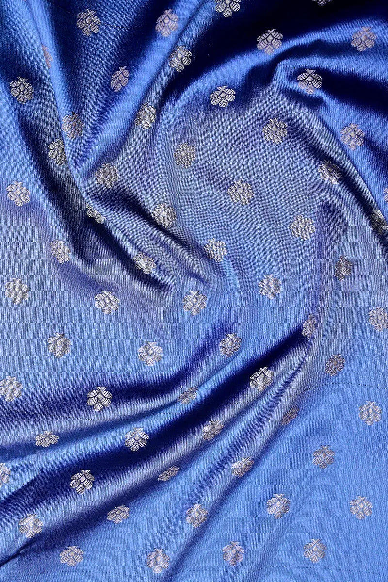 Slate Blue Banarasi Kataan Silk Saree with Antique Golden Zari Butis & Woven Border(RLSS-128)