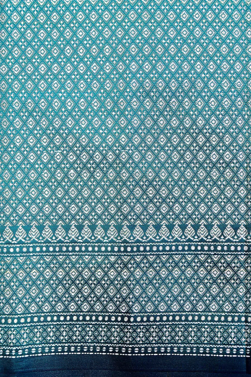 Peacock Blue Banarasi Kataan Silk Saree with Golden Zari Paisley Motifs & Woven Border(RLSS-129)