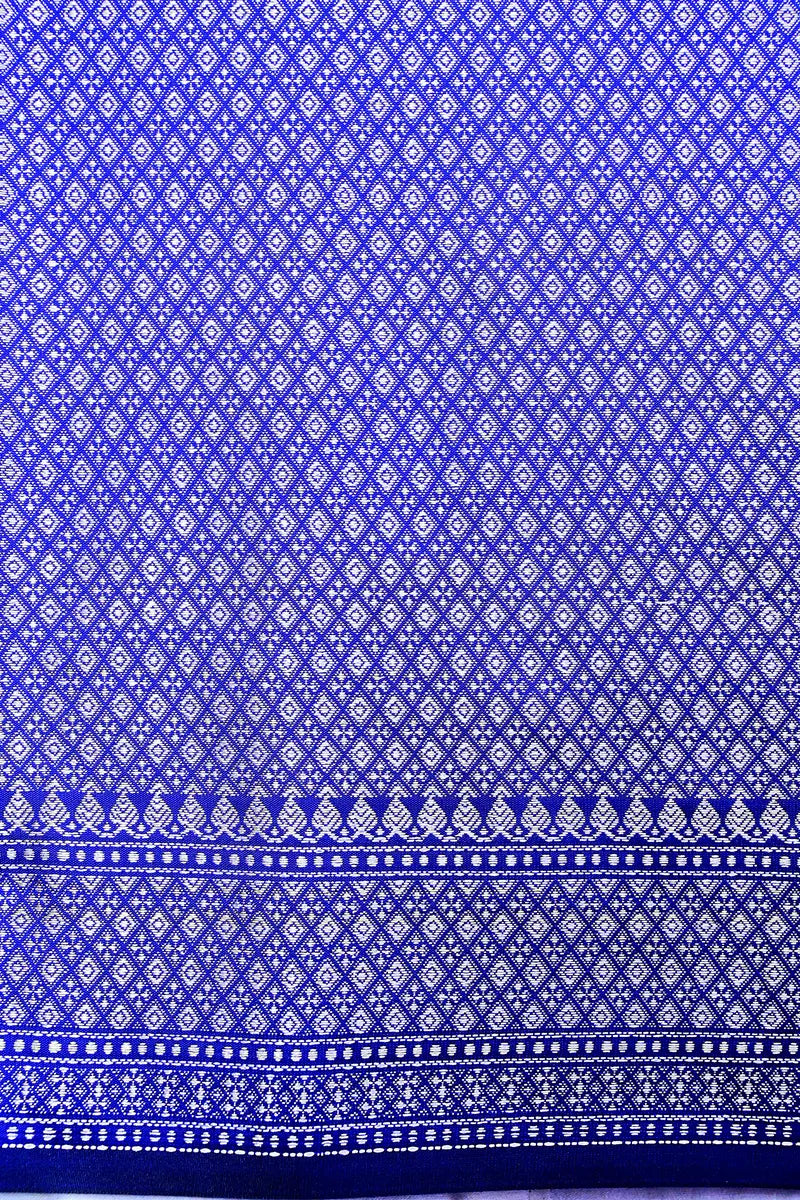 Royal Blue Silk Saree with Silver Zari Paisley Motifs & Woven Border (RLSS-130)