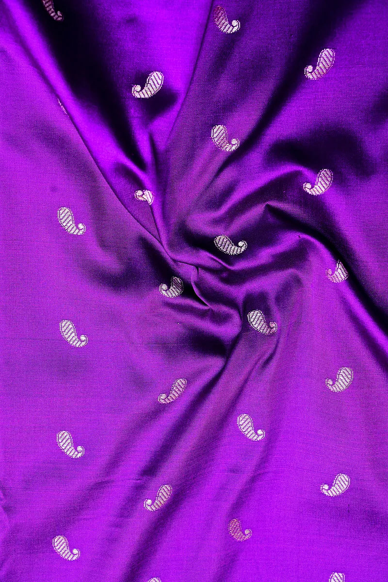 Royal Purple Banarasi Kataan Silk Saree with Golden  Zari Paisley Motifs & Woven Border(RLSS-132)