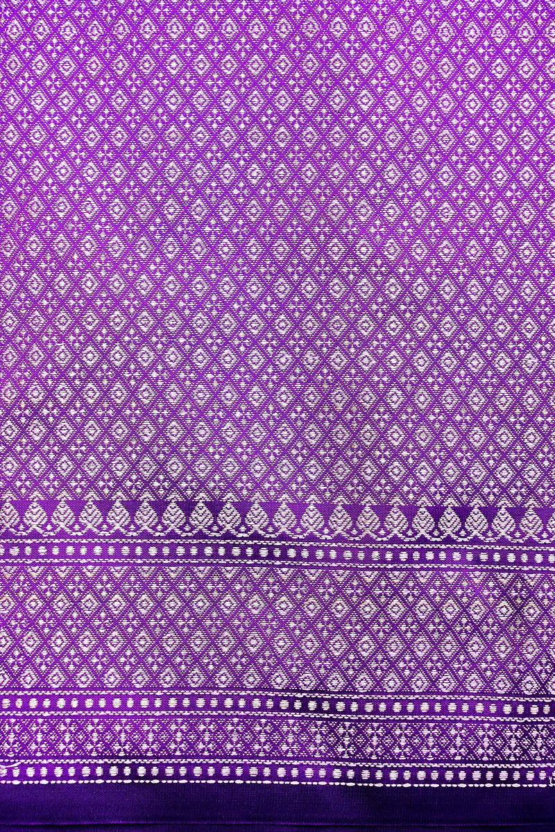Royal Purple Banarasi Kataan Silk Saree with Golden  Zari Paisley Motifs & Woven Border(RLSS-132)