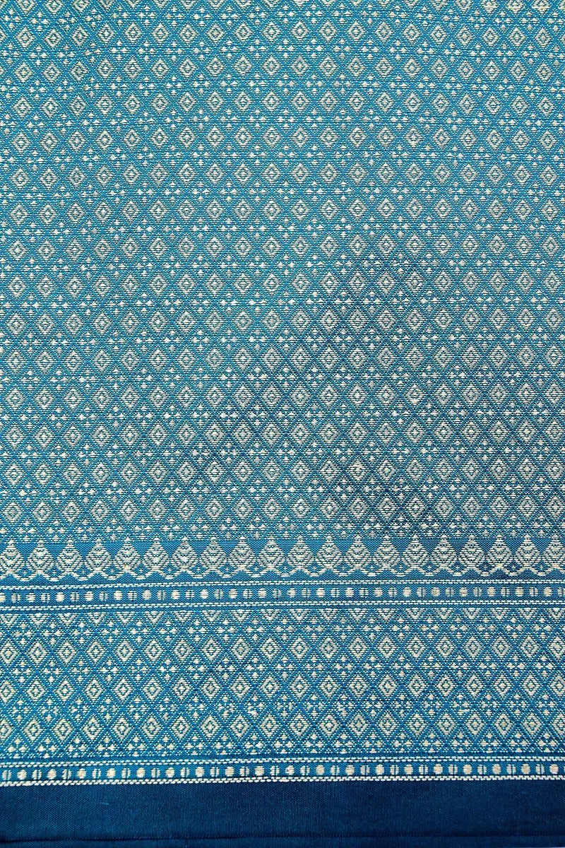 Teal Blue Silk Saree with Heavy Golden Zari Pallu & Floral Border(RLSS-136)