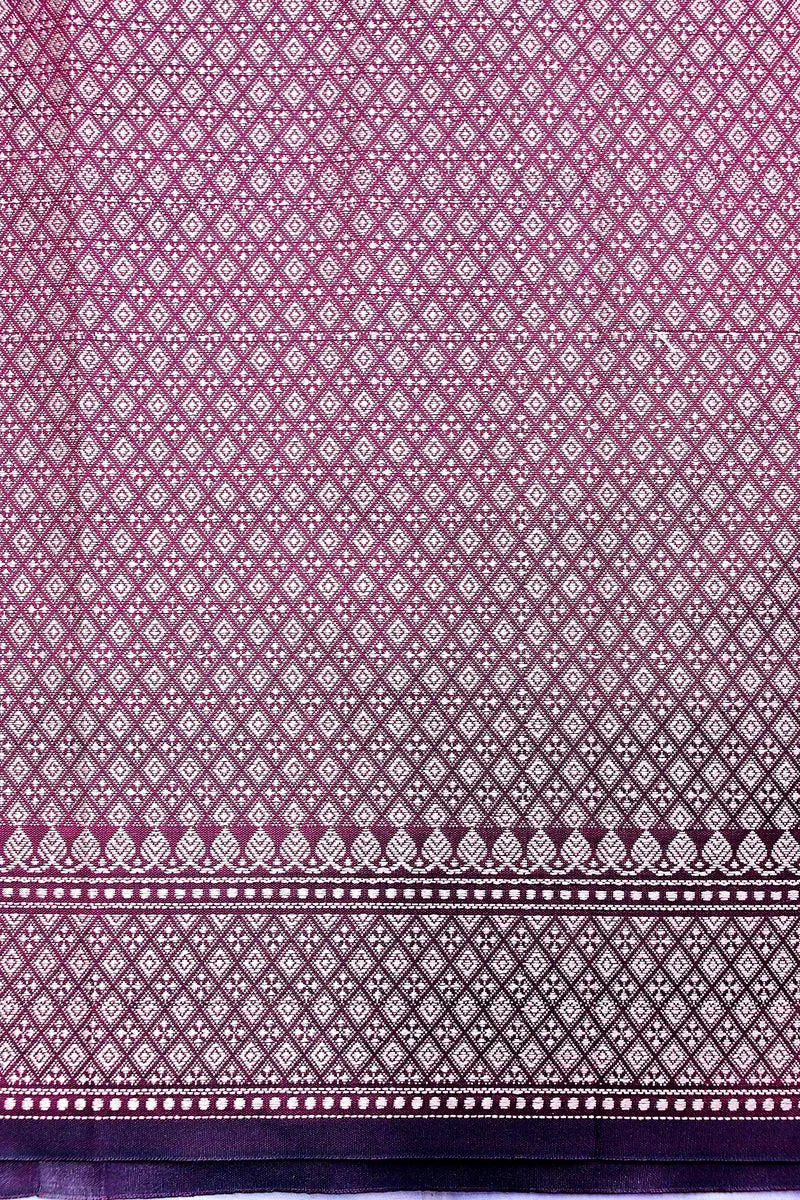 Deep Wine Banarasi Kataan Silk Saree with Golden Zari Floral Butis & Woven Border(RLSS-134)
