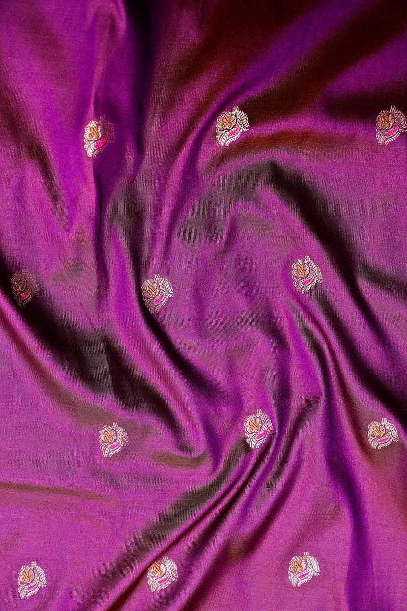 Deep Plum Banarasi Kataan Silk Saree with Antique Zari Floral Border & Butis (RLSS-142)