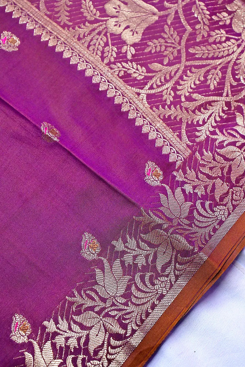 Deep Plum Banarasi Kataan Silk Saree with Antique Zari Floral Border & Butis (RLSS-142)