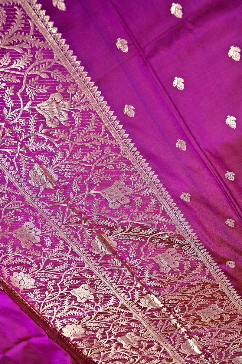 Deep Wine Handloom Katan Silk Saree Featuring Intricate Gold Zari Weaving (RLSS-145)