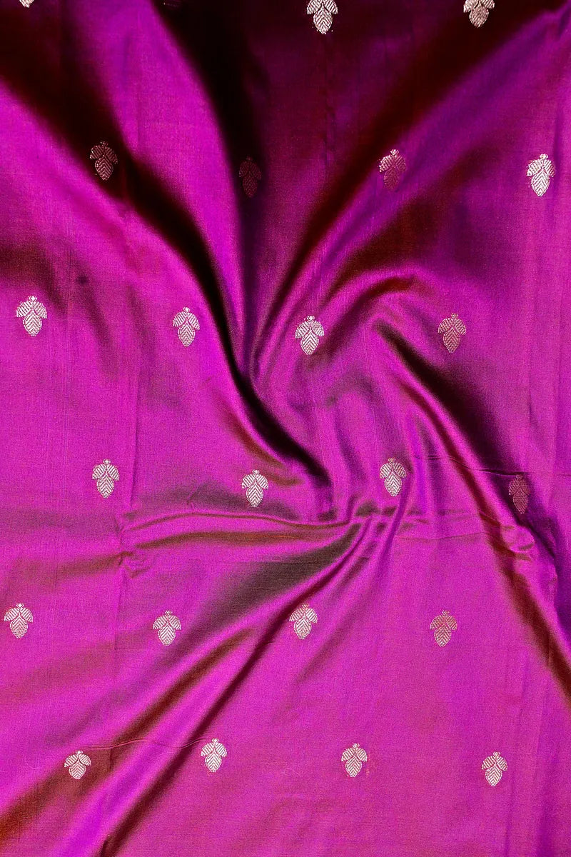 Deep Wine Handloom Katan Silk Saree Featuring Intricate Gold Zari Weaving (RLSS-145)
