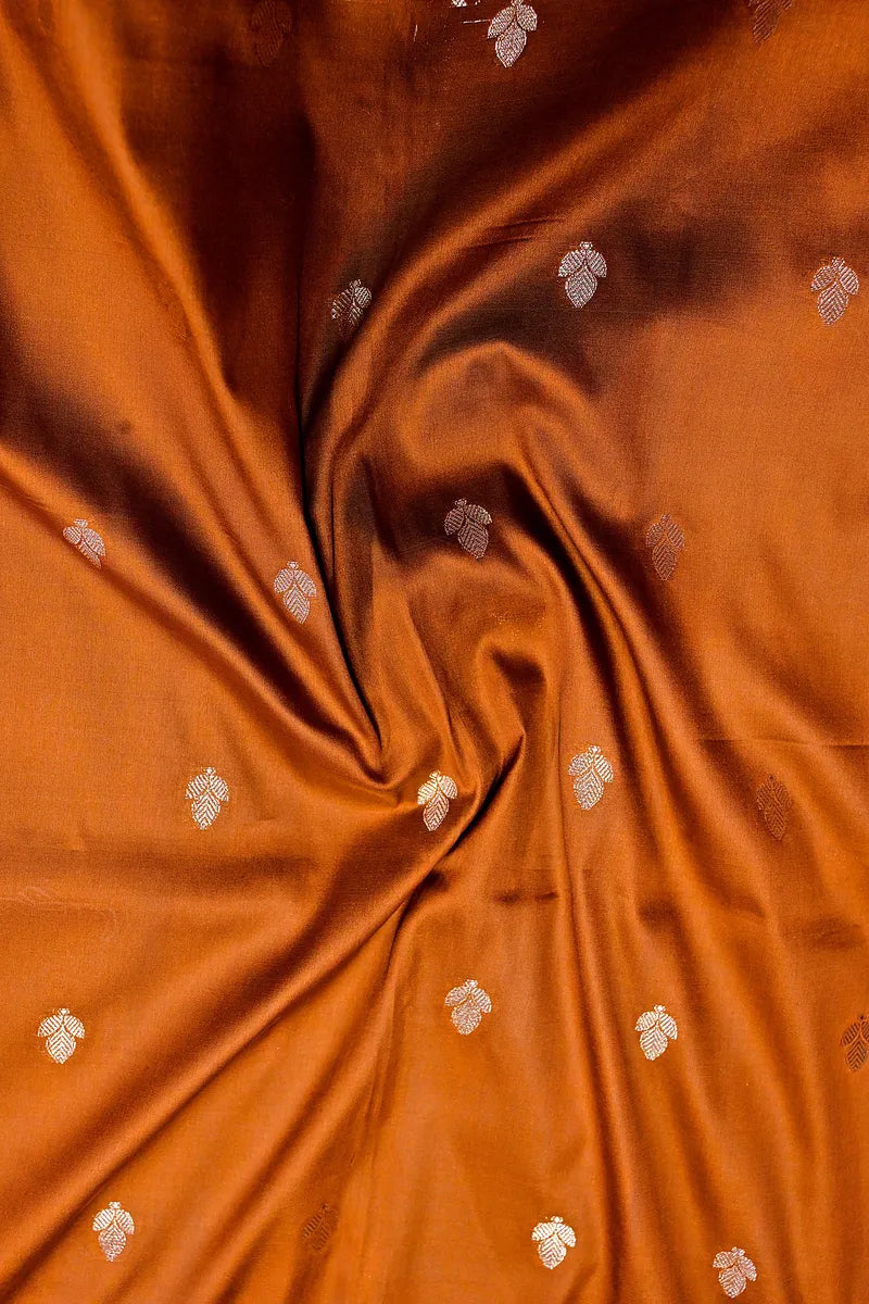 Rich Chocolate Brown Banarasi Kataan Silk Saree with Antique Zari Floral Border & Butis (RLSS-143)