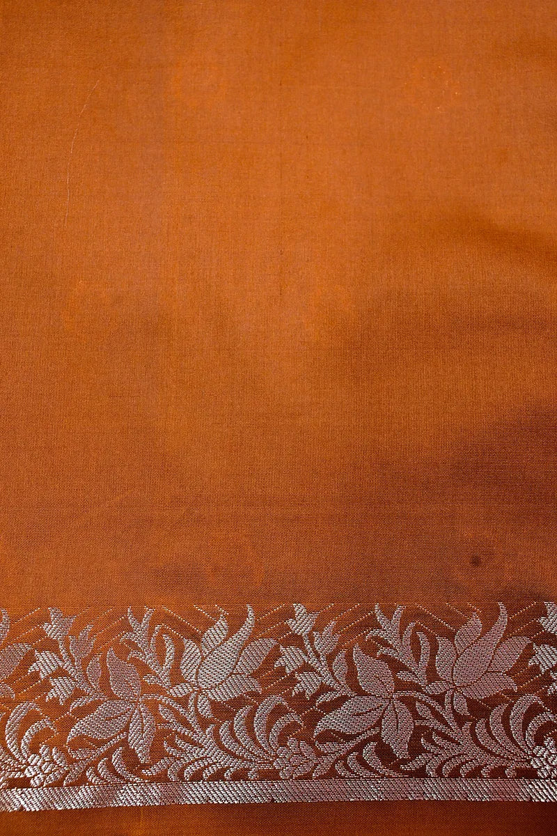 Rich Chocolate Brown Banarasi Kataan Silk Saree with Antique Zari Floral Border & Butis (RLSS-143)