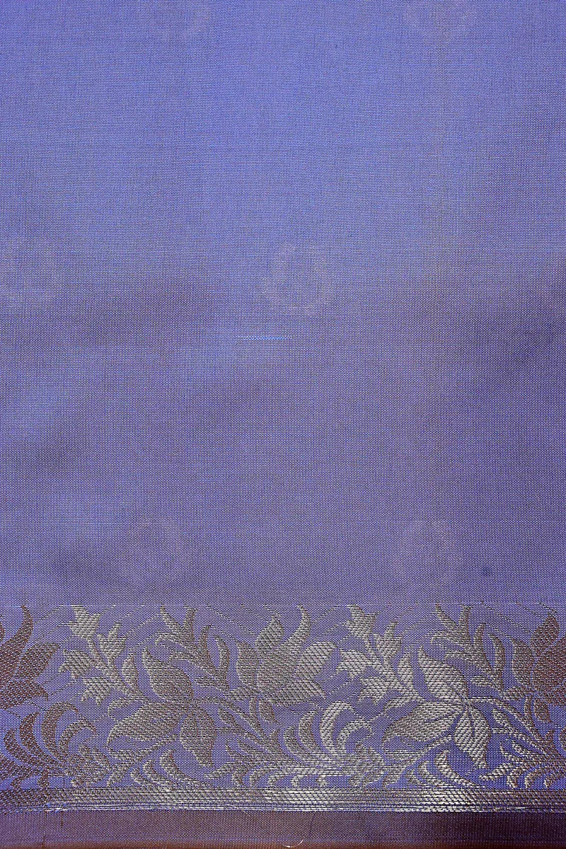 Pastel Slate Violet Banarasi Kataan Silk Saree featuring Delicate Leaf Buttis & Woven Zari Border (RLSS-149)