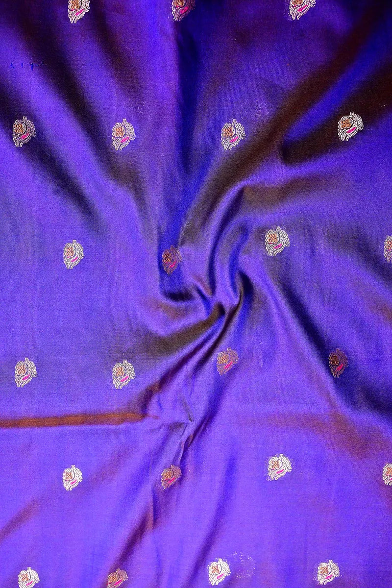 Elegant Royal Purple Banarasi Silk Saree with Antique Gold Zari Floral Border & Small Bootis (RLSS-148)
