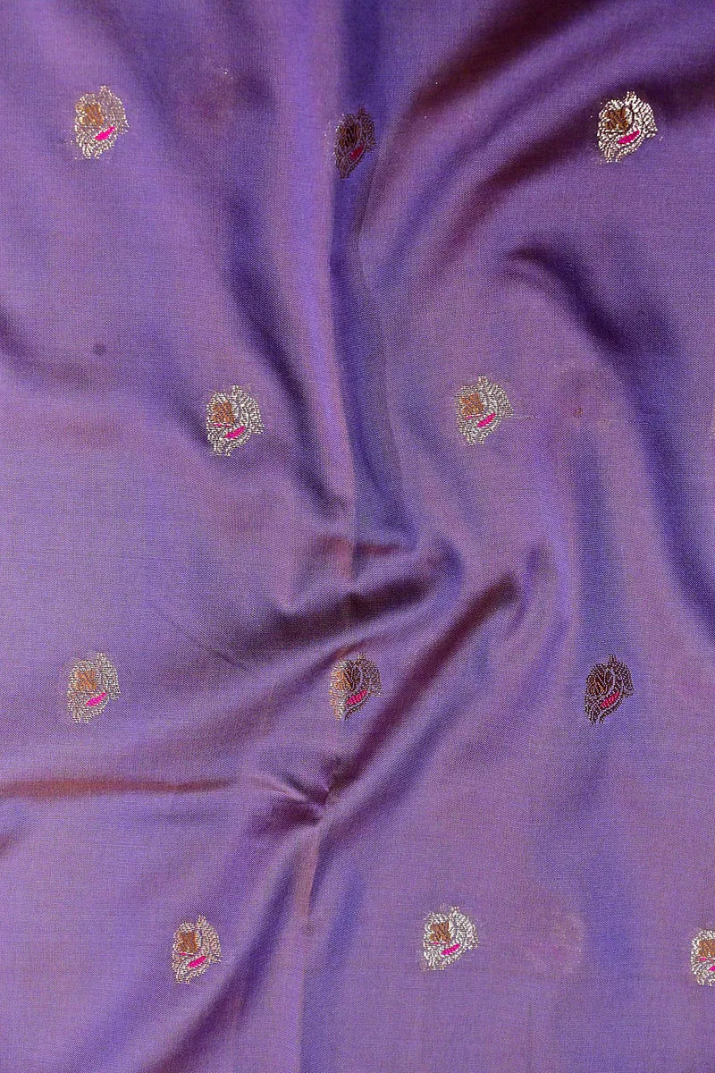 Dusty Violet Soft Banarasi Kataan Silk Saree featuring Intricate Floral Zari Border (RLSS-141)