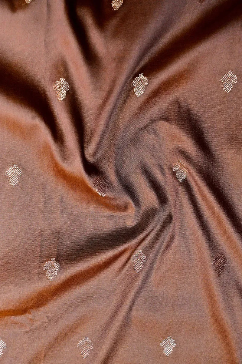 Deep Coffee Brown Soft Banarasi Kataan Silk Saree featuring Delicate Woven Floral Zari Border (RLSS-150)