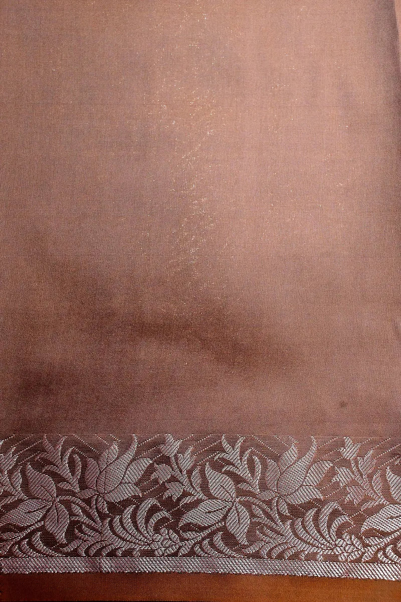 Deep Coffee Brown Soft Banarasi Kataan Silk Saree featuring Delicate Woven Floral Zari Border (RLSS-150)