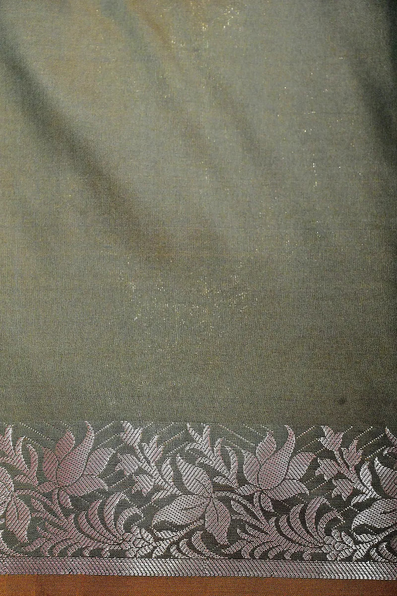 Deep Kaayii Green Banarasi Kataan Silk Saree with Antique Gold Zari Floral Border (RLSS-147)