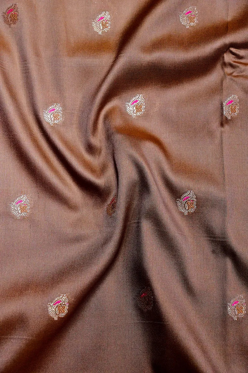 Tawny Coffee Brown Banarasi Kataan Silk Saree featuring Delicate Woven Zari Border & Paisley Buttas(RLSS-151)