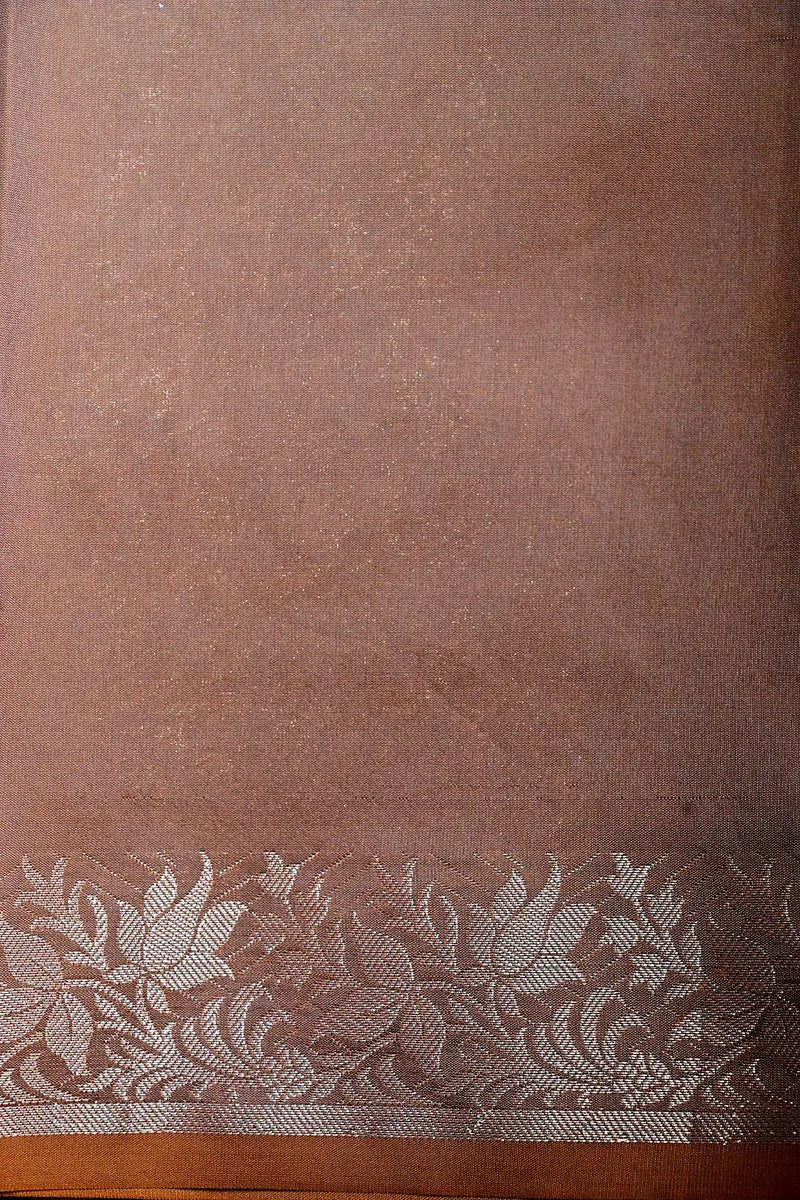 Tawny Coffee Brown Banarasi Kataan Silk Saree featuring Delicate Woven Zari Border & Paisley Buttas(RLSS-151)