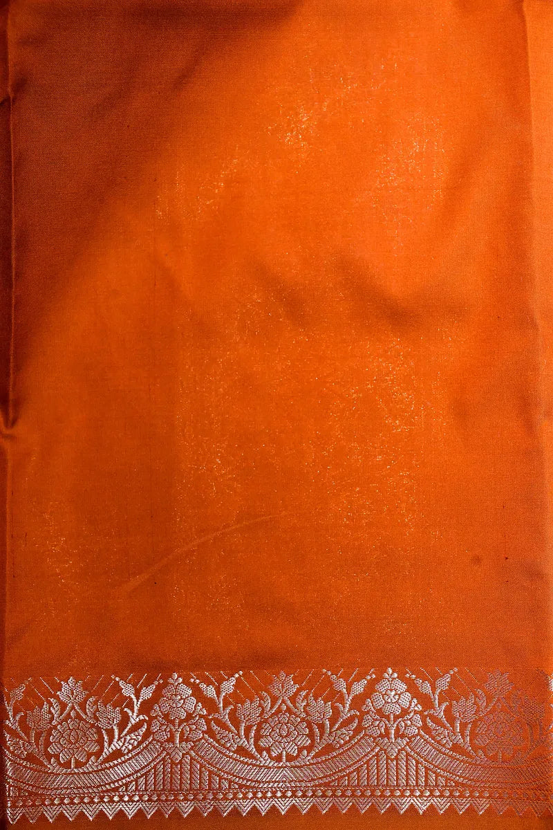 Rust Orange Banarasi Soft Kataan  Silk Saree with Antique Zari Floral Border & Meenakari Butis (RLSS-144)